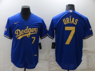 Men's Los Angeles Dodgers #7 Julio Urias Royal Gold Cool Base Stitched Baseball Jersey