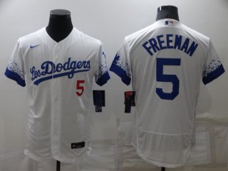 Men's Los Angeles Dodgers #5 Freddie Freeman White City Connect Flex Base Stitched