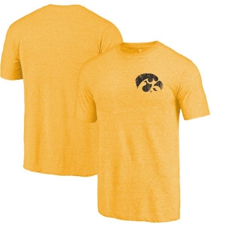 Iowa-Hawkeyes-Fanatics-Branded-Yellow-Heather-Left-Chest-Distressed-Logo-Tri-Blend-T-Shirt