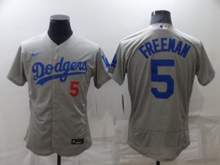 Men's Los Angeles Dodgers #5 Freddie Freeman Gray Cool Base Stitched Baseball Jersey
