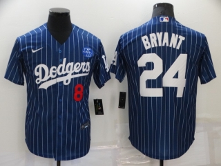 Men's Los Angeles Dodgers Front #8 Back #24 Kobe Bryant Navy With KB Patch Cool Base