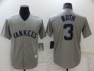 Men's New York Yankees #3 Babe Ruth Grey Cool Base Stitched Baseball Jersey