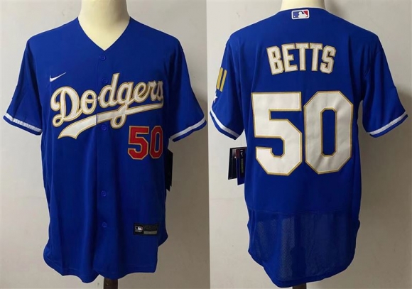 Dodgers-50 Betts blue champions flex jersey