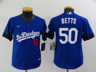 Los Angeles Dodgers #50 betts2021 Royal City Connect cool Base Stitched Baseball youth Jersey