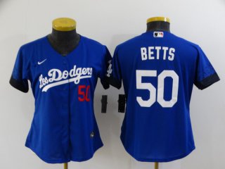 Los Angeles Dodgers #50 betts2021 Royal City Connect women Stitched Baseball Jersey