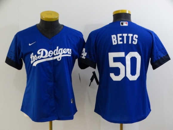 Los Angeles Dodgers #50 betts2021 Royal City Connect women Stitched Baseball Jersey 2
