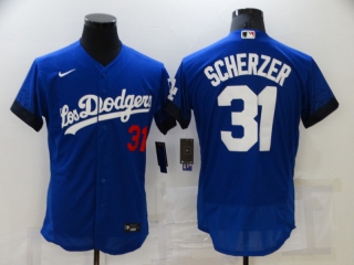 Los Angeles Dodgers #31 Scherzer 2021 Royal City Connect Flex Base Stitched Baseball Jersey