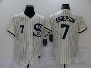 Men's Chicago White Sox #7 Tim Anderson 2021 Cream Navy Name&Number Field Of Dreams flex