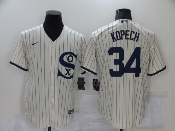 Men's Chicago White Sox #34 Michael Kopech 2021 Cream Navy Name&Number