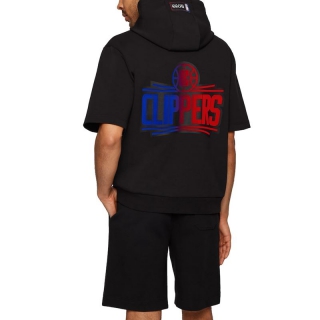 LA Clippers NBA x Hugo Boss Bounce Short Sleeve Pullover Hoodie - Black2