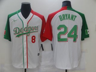 Men's Los Angeles Dodgers Front #8 Back #24 Kobe Bryant White Green Stitched MLB