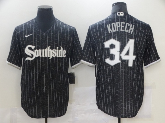 Men's Chicago White Sox #34 Michael Kopech Black 2021 City Connect Cool Base Stitched