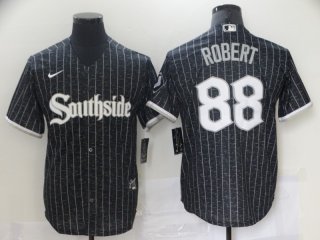 Men's Chicago White Sox #88 Luis Robert Black 2021 City Connect Replica cool base jersey