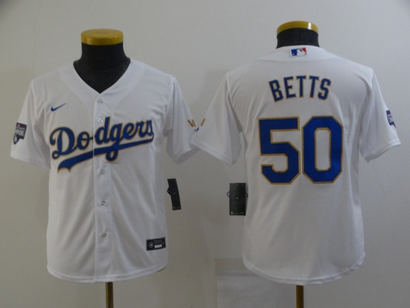Dodgers-50-Mookie-Betts white youth jersey