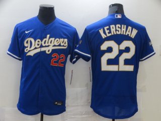 Dodgers-22-Clayton-Kershaw blue with red number jersey