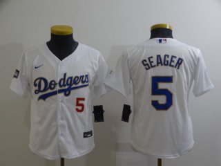 Dodgers-5-Corey-Seager white gold youth jersey