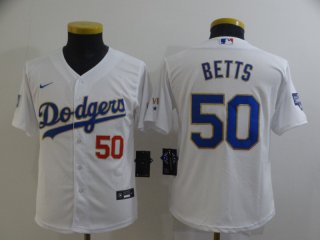 Dodgers-50-Mookie-Betts white gold youth jersey