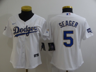 Dodgers-5-Corey-Seager white gold women jersey
