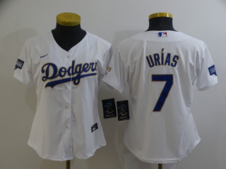 Dodgers-7-Julio-Urias white gold women game jersey