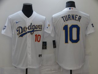 Los Angeles Dodgers #10 white gold red number game jersey