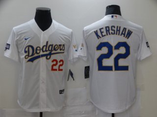 Dodgers-22-Clayton-Kershaw white gold red letter game jersey