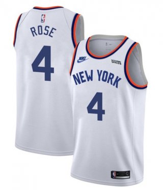 Men's New York Knicks #4 Derrick Rose 2022 White City Edition Stitched Jersey