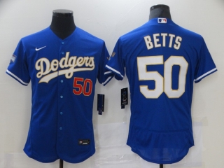 Dodgers-50-Mookie-Betts white gold blue jersey