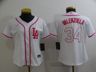 Women's Los Angeles Dodgers #34 Toro Valenzuela Pink White Stitched Baseball Jersey(Run
