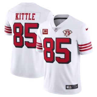 Men's San Francisco 49ers #85 George Kittle White With C Patch 2021 75th Anniversary Vapor jersey