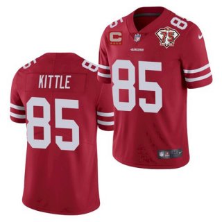 Men's San Francisco 49ers #85 George Kittle Red With C Patch 2021 75th Anniversary Vapor