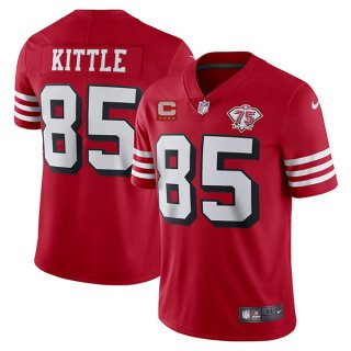 Men's San Francisco 49ers #85 George Kittle Red With C Patch 2021 75th Anniversary Vapor jersey