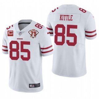 Men's San Francisco 49ers #85 George Kittle White With C Patch 2021 75th Anniversary Vapor