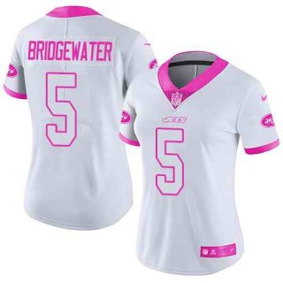 Nike-Jets-5-Teddy-Bridgewater-White-Pink-Women-Rush-Fashion-Limited-Jersey