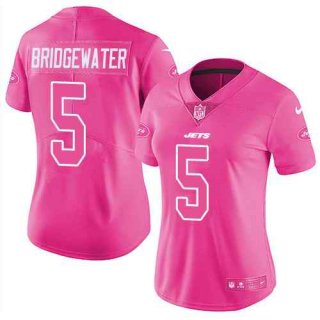 Nike-Jets-5-Teddy-Bridgewater-Pink-Women-Rush-Fashion-Limited-Jersey