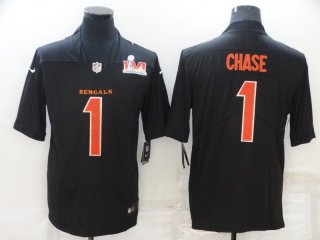 Men's Cincinnati Bengals #1 Ja'Marr Chase Black 2022 Super Bowl LVI Vapor Limited Stitched