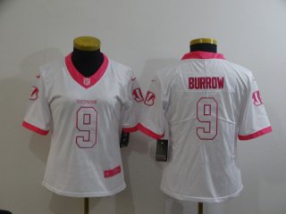 Cincinnati Bengals #9 Joe Burrow women pink jersey