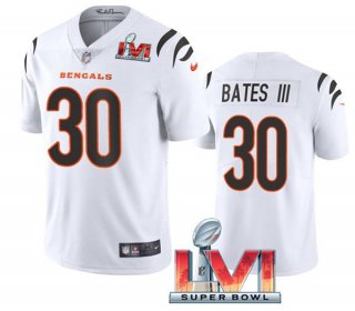 Men's Cincinnati Bengals #30 Jessie Bates III 2022 White Super Bowl LVI Vapor Limited