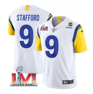 Men's Los Angeles Rams #9 Matthew Stafford White 2022 With C Patch Super Bowl LVI