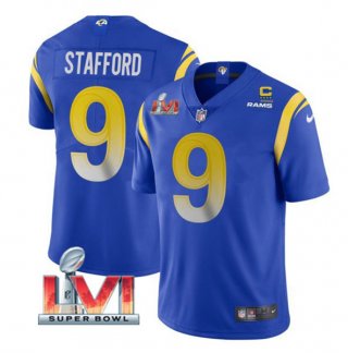 Men's Los Angeles Rams #9 Matthew Stafford 2022 Royal With C Patch Super Bowl LVI