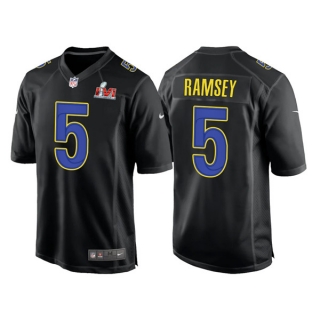 Men's Los Angeles Rams #5 Jalen Ramsey Black 2022 Super Bowl LVI Game Stitched Jersey