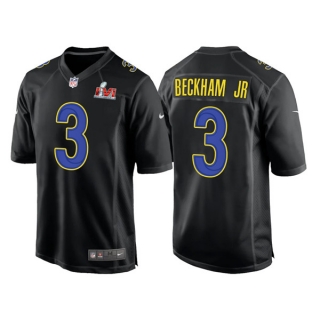 Men's Los Angeles Rams #3 Odell Beckham Jr. Black 2022 Super Bowl LVI Game Stitched