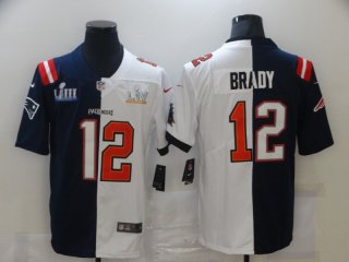 Men's Tampa Bay Buccaneers #12 Tom Brady White Navy Super Bowl Split GOAT Stitched NFL Jersey