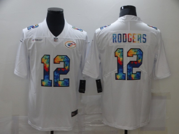 Packers-12-Aaron-Rodgers white rainbow vapor jersey