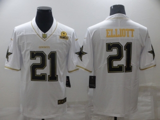 Cowboys-21-Ezekiel-Elliott white gold limited jersey