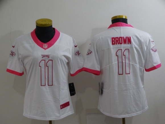 Philadelphia Eagles #11 A. J. Brown white pink women jersey