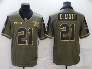Cowboys-21-Ezekiel-Elliott 2021 gold salute to service limited jersey