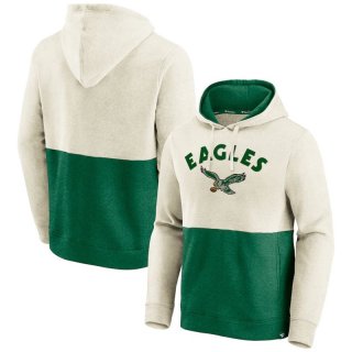 Philadelphia Eagles Fanatics Branded Throwback Arch Colorblock Pullover Hoodie - Oatmeal&Kelly Green