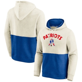 New England Patriots Fanatics Branded Throwback Arch Colorblock Pullover Hoodie - Oatmeal&Royal