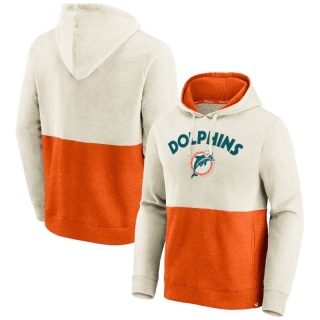 Miami Dolphins Fanatics Branded Throwback Arch Colorblock Pullover Hoodie - Oatmeal&Orange