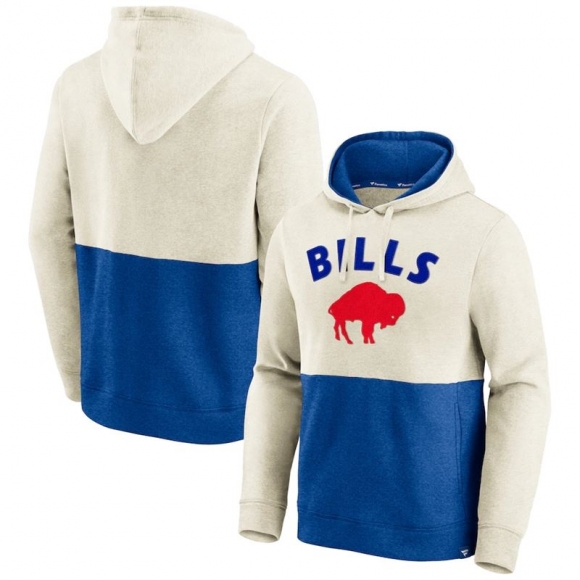 Buffalo Bills Fanatics Branded Throwback Arch Colorblock Pullover Hoodie - Oatmeal&Royal